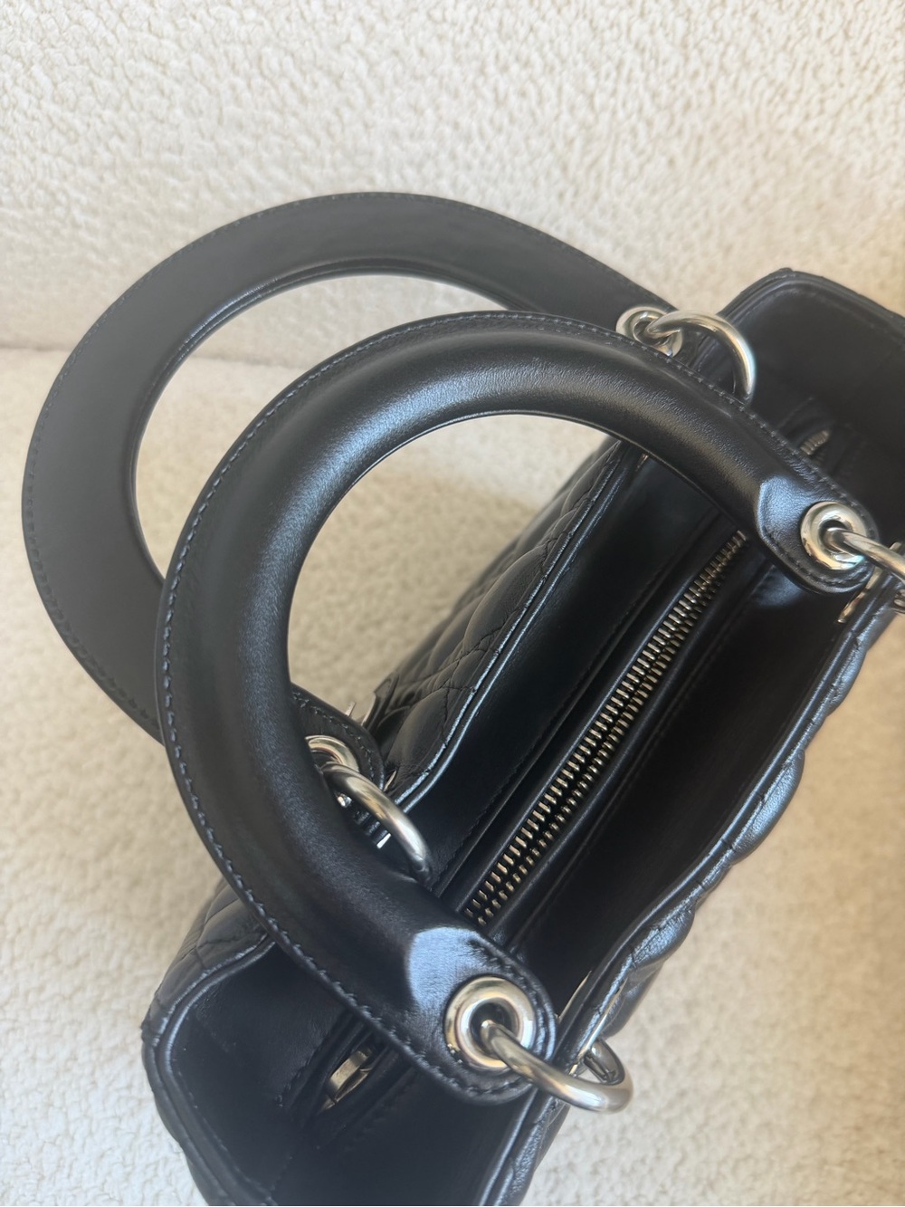 Dior Black Quilted Leather Lady Dior Satchel with Silver 'CD' Charms medium size - Picture 13 of 17